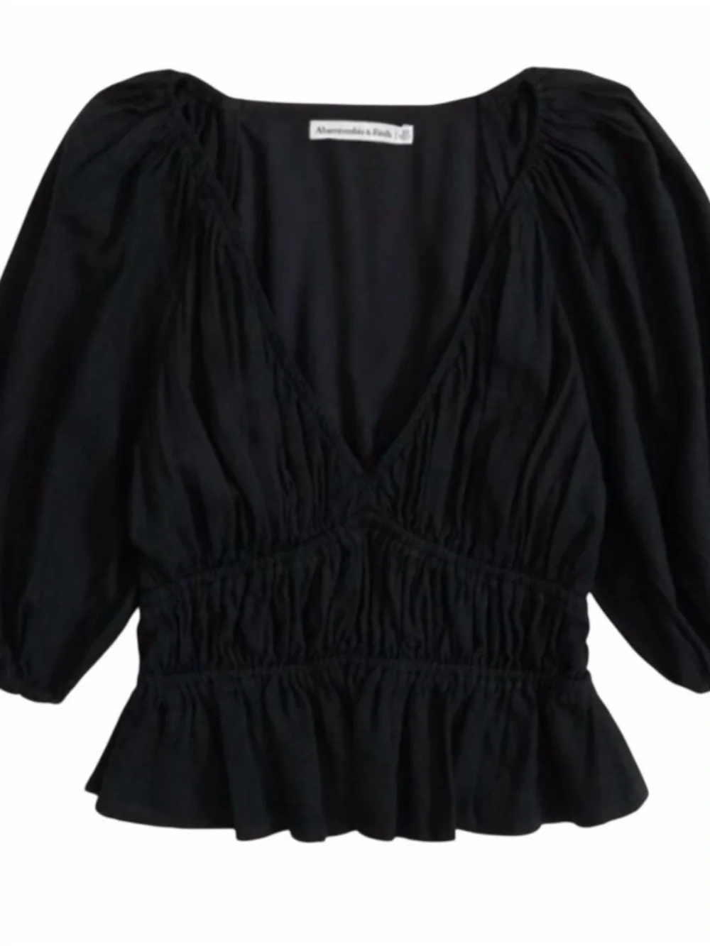 Abercrombie & Fitch Black 	 Women's Short-Sleeve Linen-Blend Babydoll Top